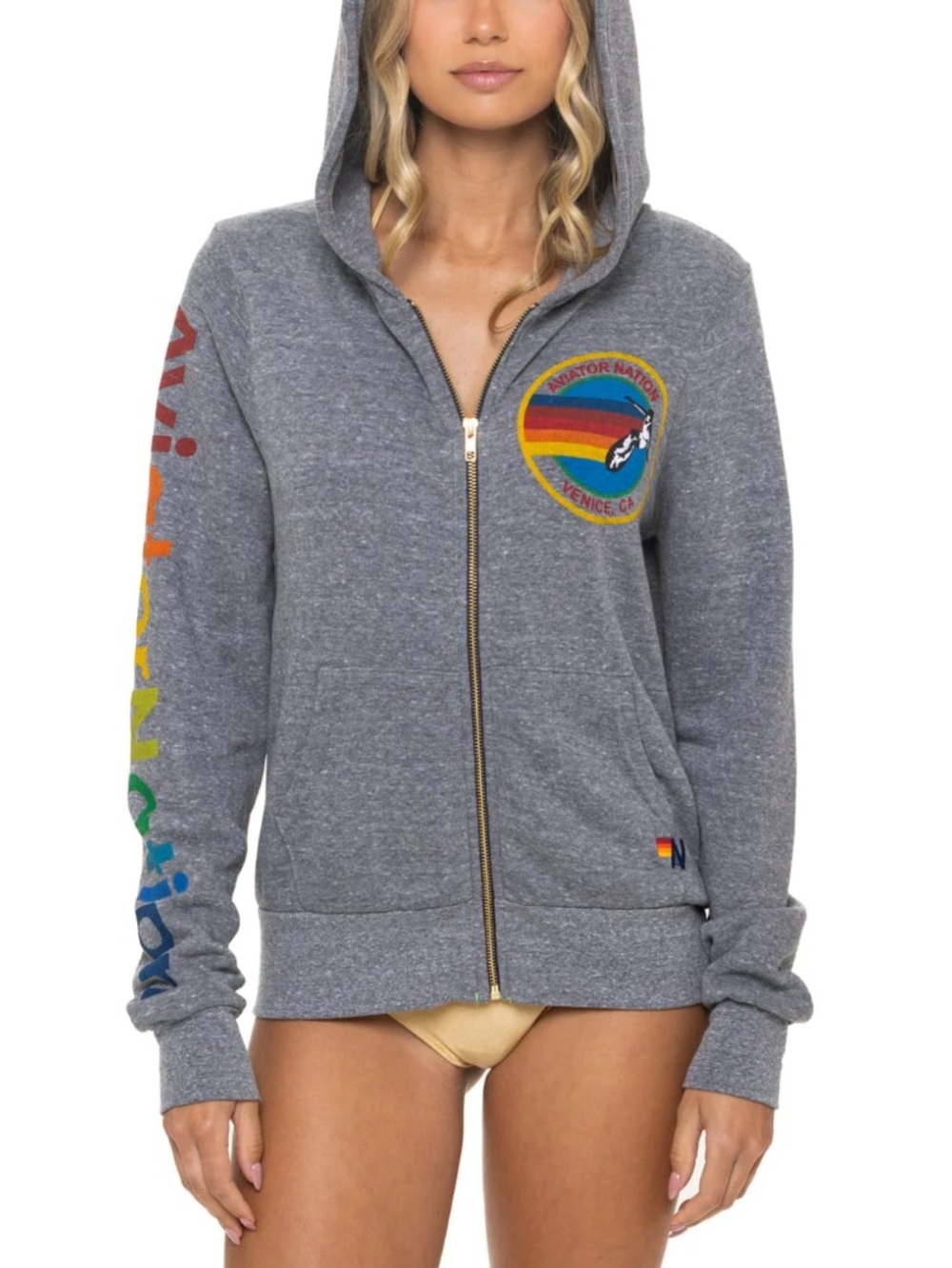 Aviator Nation Hoodie Heather Grey Logo Beachy Summer Preppy Womens XL